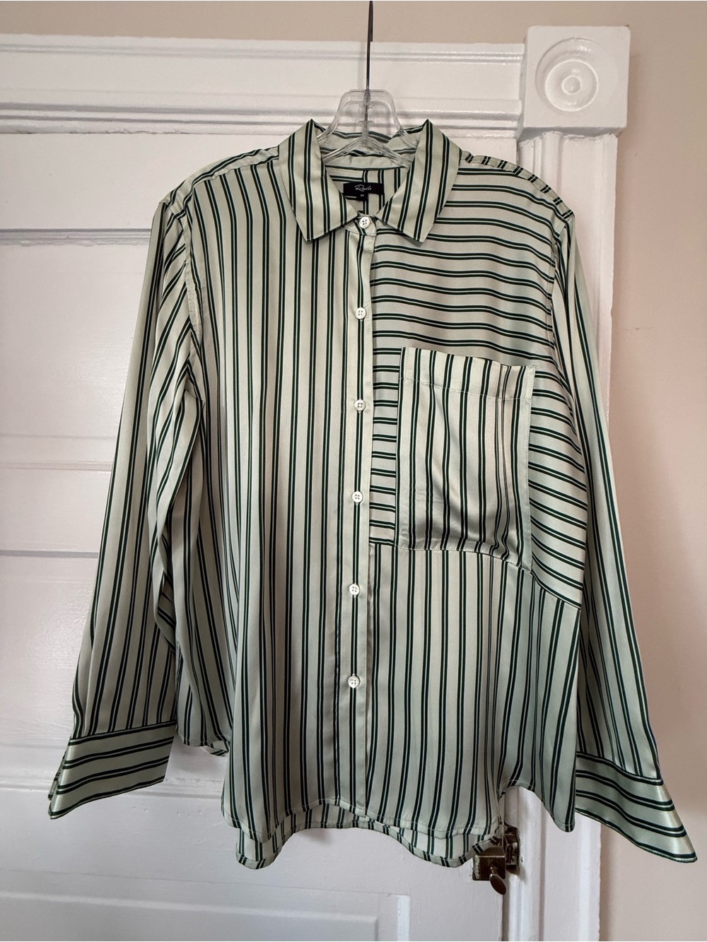 Rails Green and White Vertical Stripe Button-Up Shirt